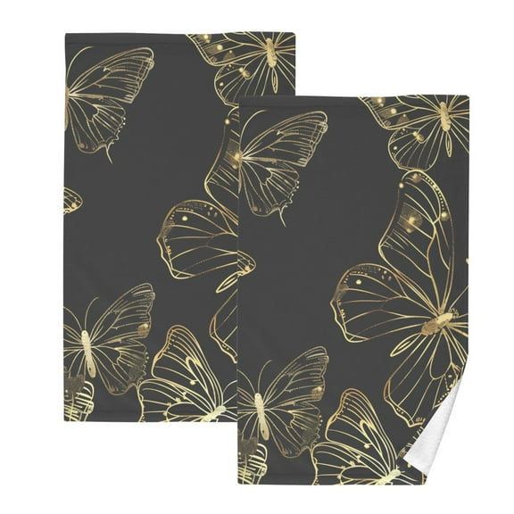 Ryvnso Butterflies Golden Cotton Hand Towels Sets Face Towel 2 PCs Bathroom Decorative