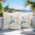 thumbnail image 3 of Blue Flowers Rustic Throw Pillow Covers 20x20 Inch Set of 2, Spring Vintage Botanical Floral Beige Waterproof Outdoor Pillow Covers, Decorative Cushion Pillowcases for Couch, Sofa, Bed, Garden, Patio, 3 of 9