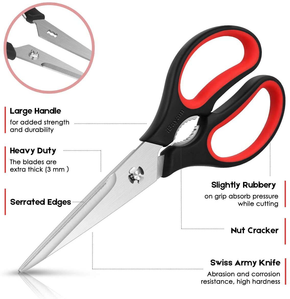 iBayam Kitchen Scissors, 2-Pack Kitchen Shears, 9 Inch Heavy Duty