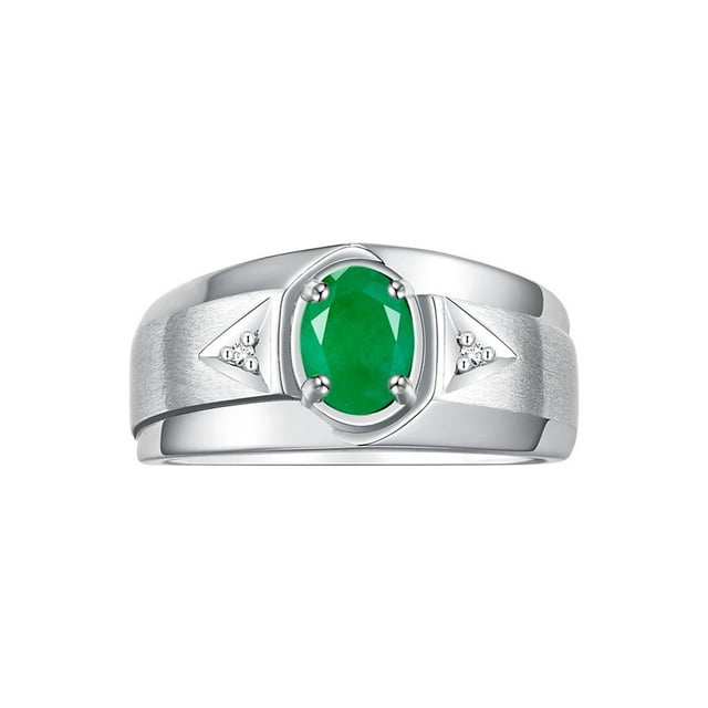 RYLOS Men's Rings Sterling Silver Classic 7X5MM Oval Gemstone & Diamond Ring Emerald May Birthstone Rings For Men, Men's Rings, Silver Rings, Size 9