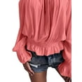 thumbnail image 4 of FASHIONWT Women Long Sleeve Slash Neck Top Ruffle Elastic-Cuff Blouse, 4 of 4
