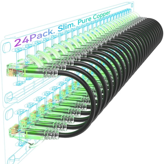 Cables de conexión Ethernet Sokqovt Cat6a Slim, 1 pie, 10 G, paquete de 24