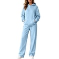 thumbnail image 2 of WULMLEO Matching Sets Women Clothing Matching Hooded Sweatshirts and Wide Leg Sweatpants Loungewear Sweatsuit Outfits Casual Trendy Fall Tracksuit Set Sky Blue L, 2 of 7