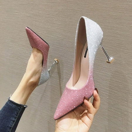 

2022 wild new sexy pointed toe net red French stiletto high heels Gradient pink wedding shoes single shoes female spring