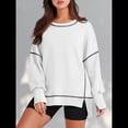 thumbnail image 4 of Sudadera Informal de Cuello Redondo para Mujer, de Larga, Holgada, , con Costuras en Contraste, para Otoño. S, 4 of 8