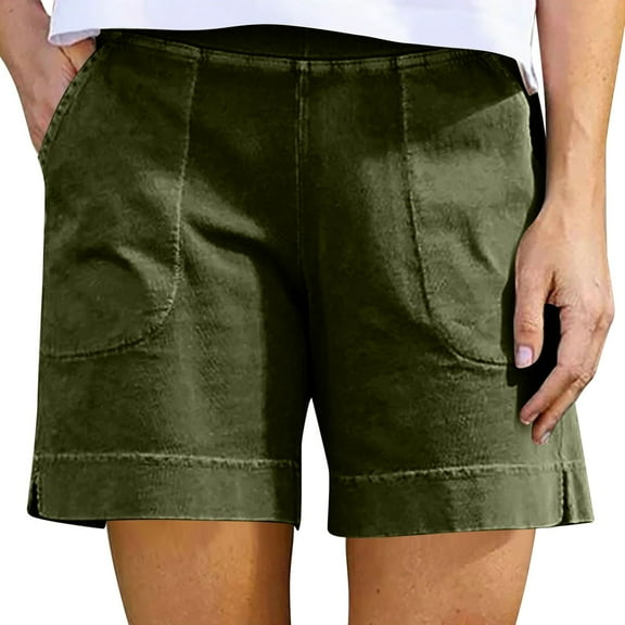 Comfy Stretch Twill Shorts for Women Casual Summer Shorts Elastic Waist Pull on Denim Jean Shorts Plus Size Army Green M
