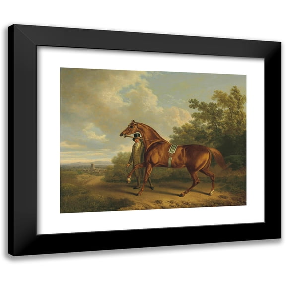 Charles Towne 14x12 Black Modern Framed Museum Art Print Titled - A Chestnut Hunter and His Groom in a Landscape (1819)
