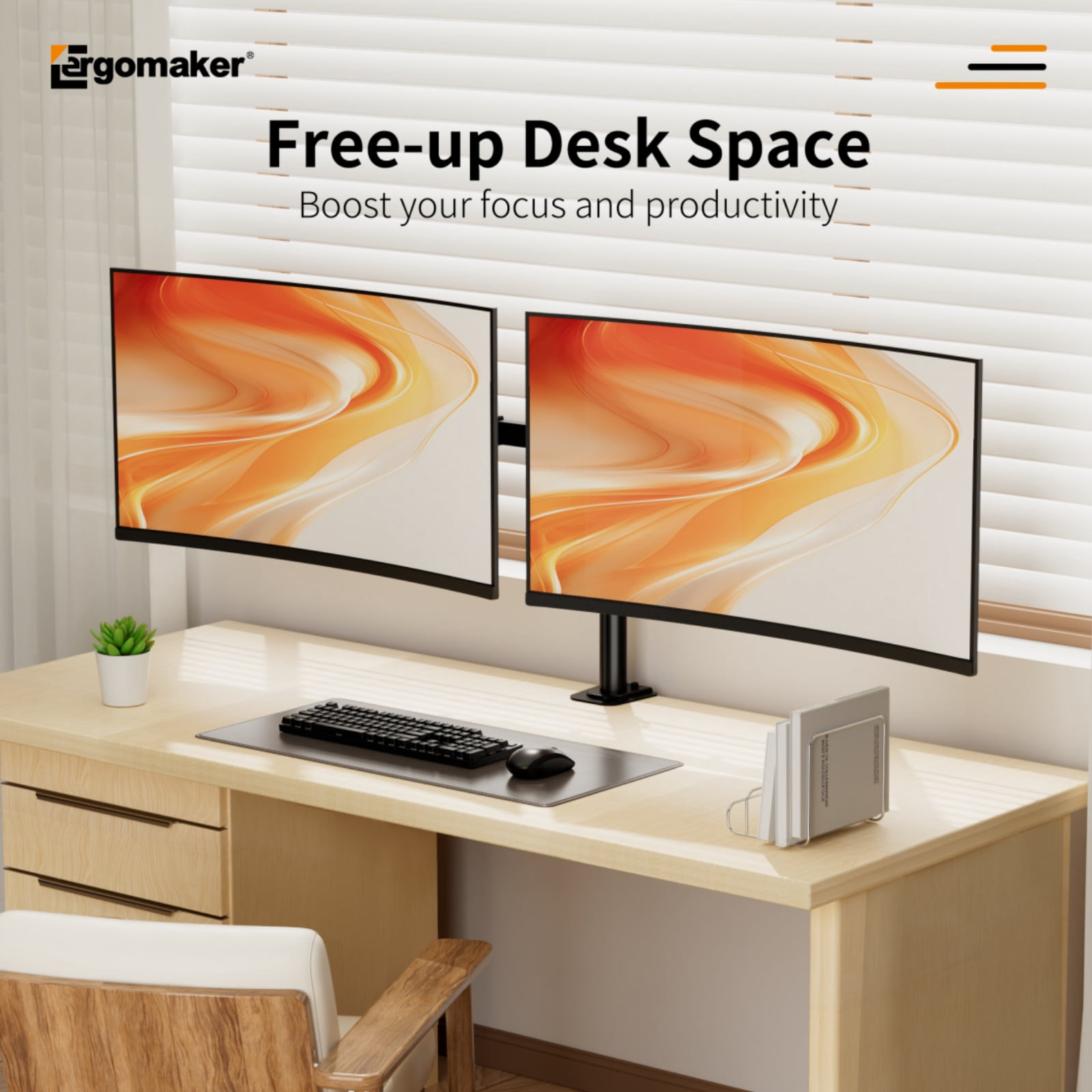 Ergomaker Dual Monitor Desk Mount for 13-27 " Screens Black Adjustable Height Monitor Arm