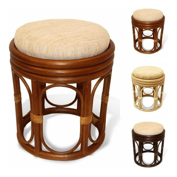 Pier Handmade Rattan Wicker Vanity Bedroom Stool Fully Assembled Colonial (Light Brown)