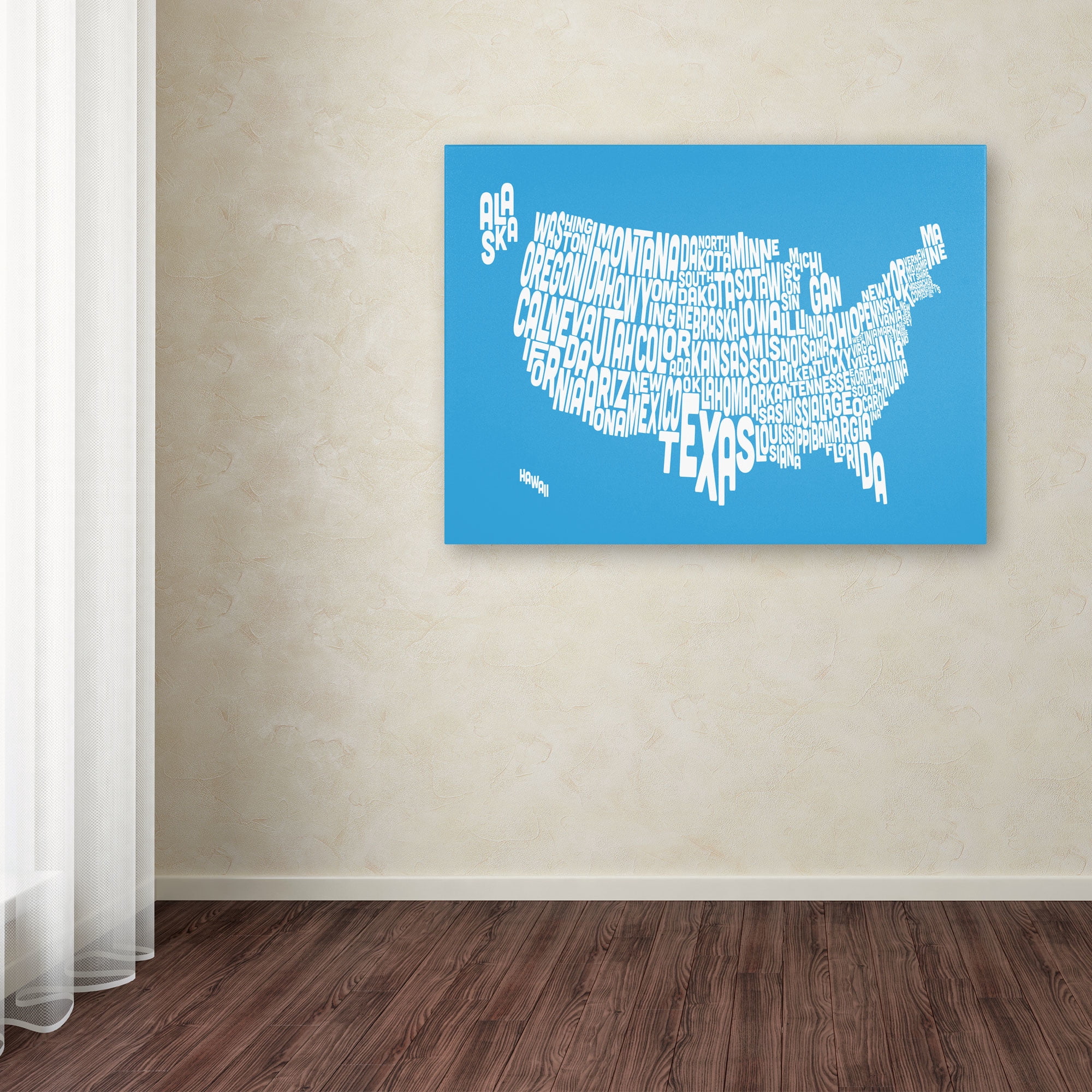 Trademark Art 'AZUL-USA States Text Map' Canvas Art by Michael Tompsett