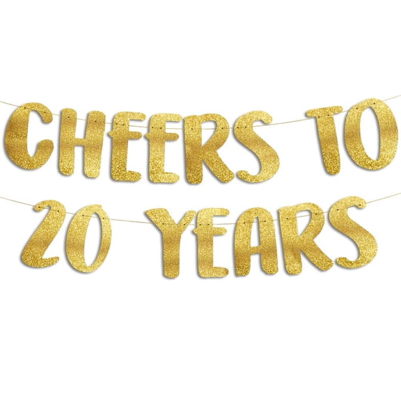 Cheers to 20 Years Gold Glitter Banner - 20th Anniversary and Birthday Party Decorations