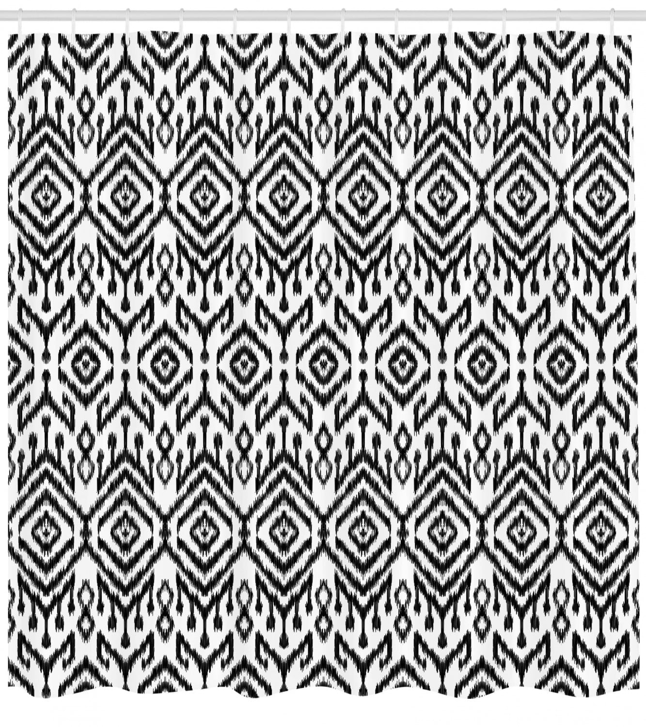 Black And White Shower Curtain Monochrome Ikat Pattern Bohemian