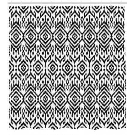 Black And White Shower Curtain Monochrome Ikat Pattern Bohemian