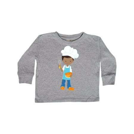 

Inktastic African American Boy Boy Baking Boy With Apron Gift Toddler Boy Girl Long Sleeve T-Shirt