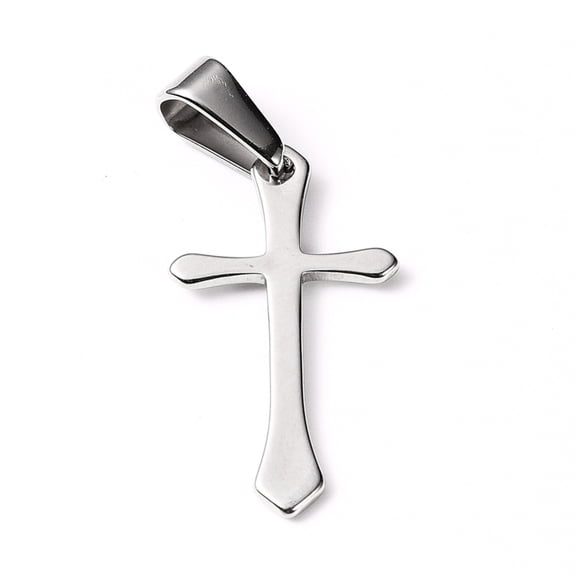 12pc 304 Stainless Steel Pendants Cross Stainless Steel Color 24x13x1mm Hole: 8x3mm