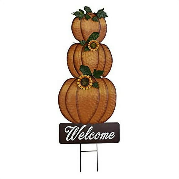 Metal Pumpkin Garden Stake Welcome Yard Sign Fall Decor, Fall Pumpkin Yard Decorations with Stake Outdoor Lawn Decor for Autumn Harvest Thanksgiving Halloween Decoration