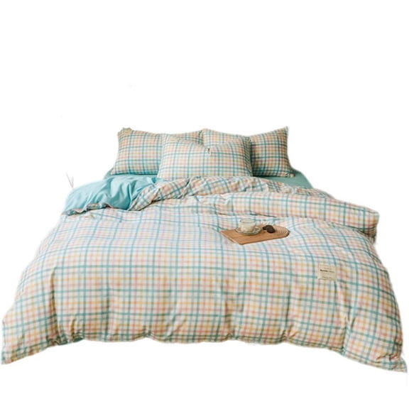 ChliEarime Heicatte Checker Duvet Set, Ice Cream Check Plaid Pattern Printed, Soft Microfiber Inner Fill Bedding (4pcs, Full 78''x90'')