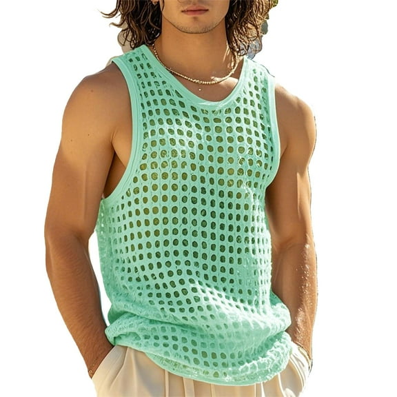 Tank Tops Men, Mens Knitted Crochet Tank Top Summer Hollow Sleeveless Tops Scoop Neck Loose Shirts