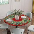 thumbnail image 5 of Christmas Wreath Round Tablecloth for 45-54 Inch Tables,Fitted Table Cover with Elastic Edge,Red Green Botanical Vintage Wooden Waterproof Outdoor Table Cloth Protector for Patio Garden Dinner Picnic, 5 of 9