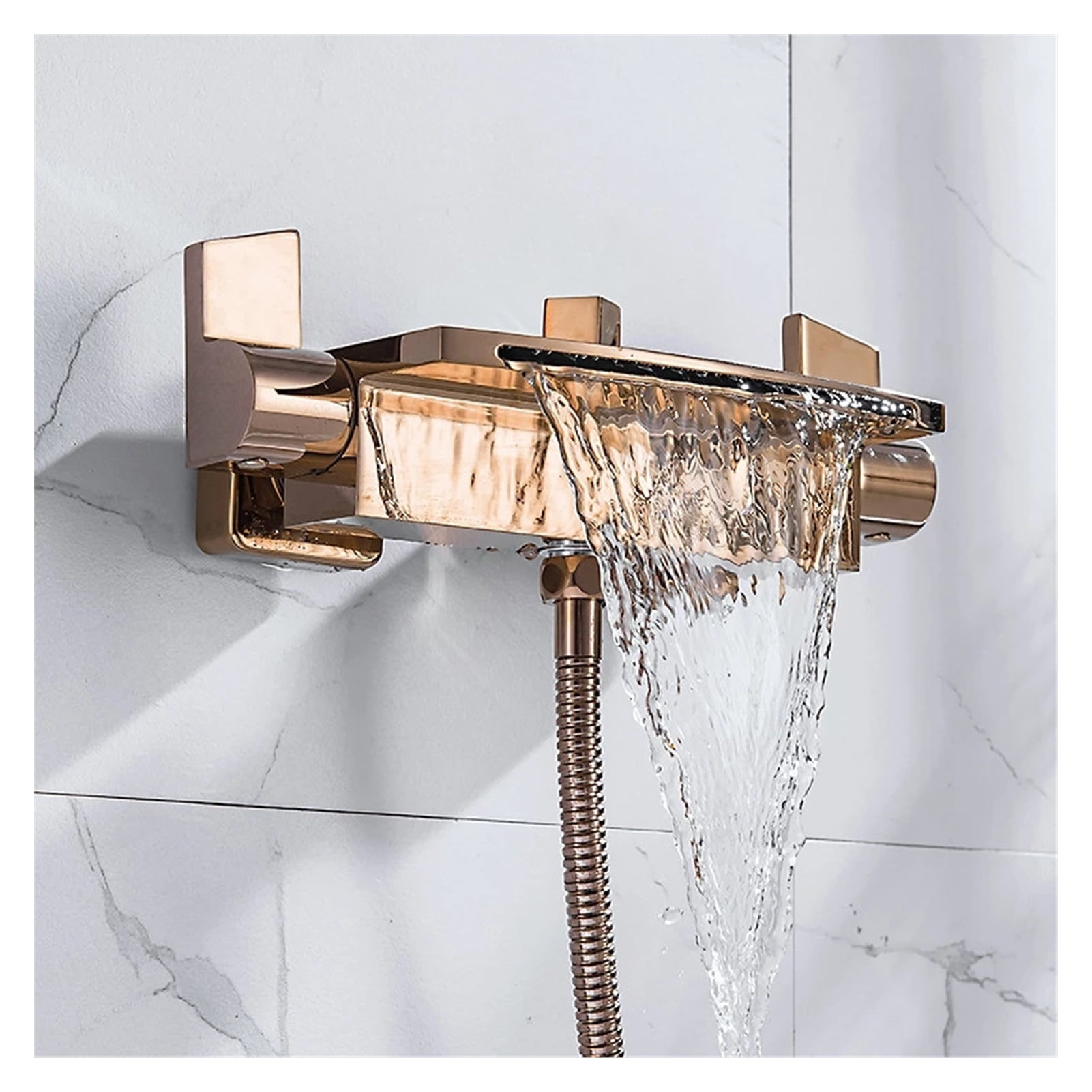 Rose Gold Bathtub Shower Faucet Set Brass Bathtub Faucet Hot &amp; Cold Taps Mixer With Handheld Waterfall Bathtub Tap Black