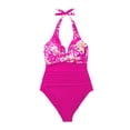 thumbnail image 4 of Women Sexy Tummy Control One Piece Swimsuits Halter Push Up Bathing Suits Watermelon Red S, 4 of 5