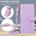 thumbnail image 6 of For Samsung Galaxy A37 5G Wallet Grid Texture Magnetic Flip Cover Card Holder & Bills Slot, Soft PU Leather Magnetic For Women Wallet Case With Detachable Shoulder Strap And Wrist Strap,Purple, 6 of 9