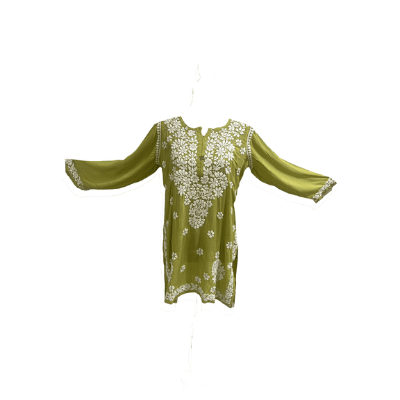 Talahi Indian Hand Embroidered Chikankari Green short Kurti- 36