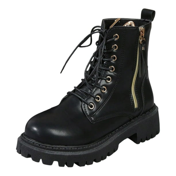 NECHOLOGY Botas Mujer Adulto Femenino Zapatos Botines mujer Zapatos De Mujer Moda Tacón Grueso Botas De Suela Media Planas Cómodas Botas Cálidas De Suela (Black, 7)