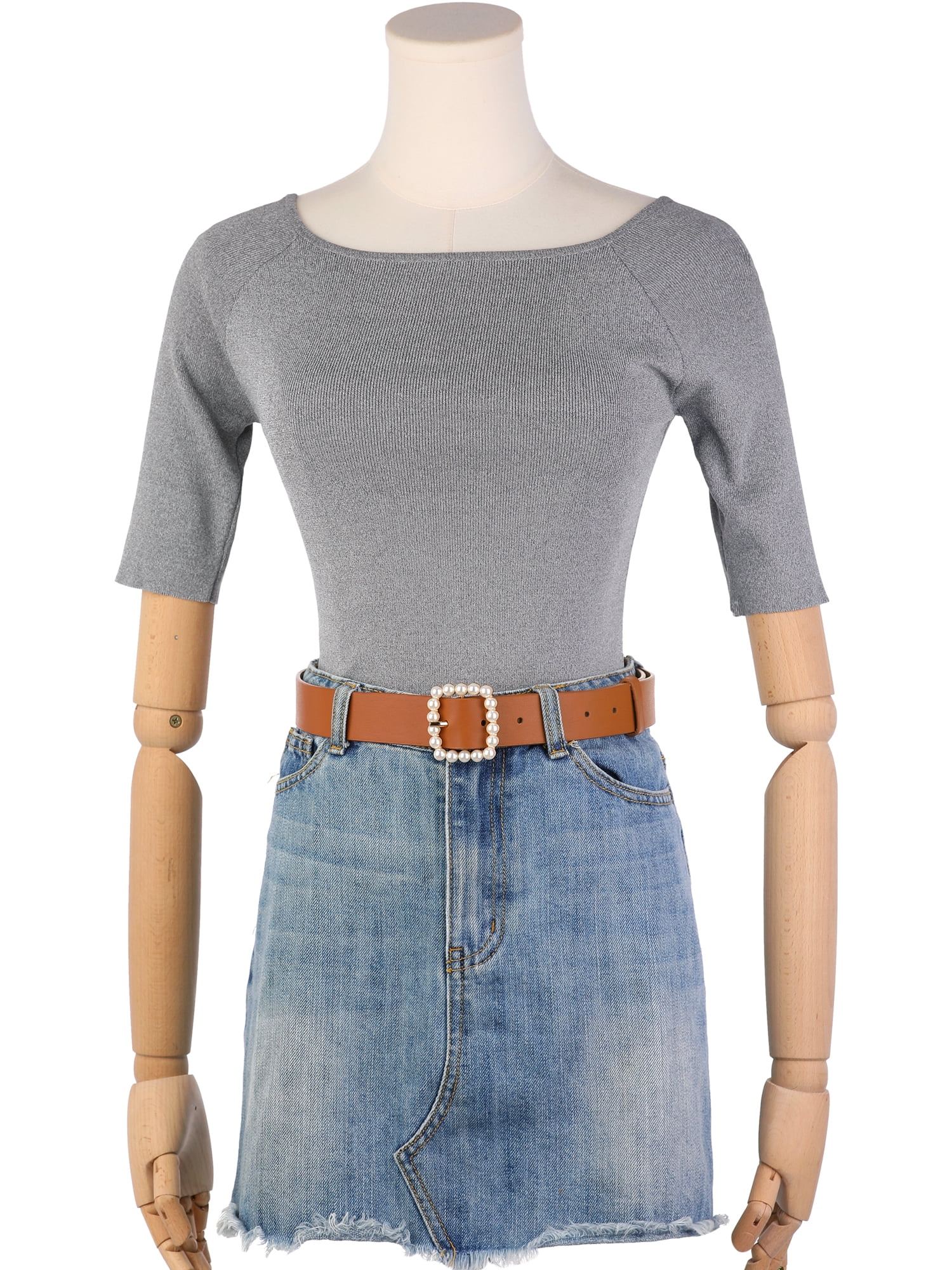 2321 Women Leather Belts With Vintage Pearl Buckle Belt For Jeans Pants Elerevyo Women Faux Leather Pearl Buckle Belt, 1.2 main image 2