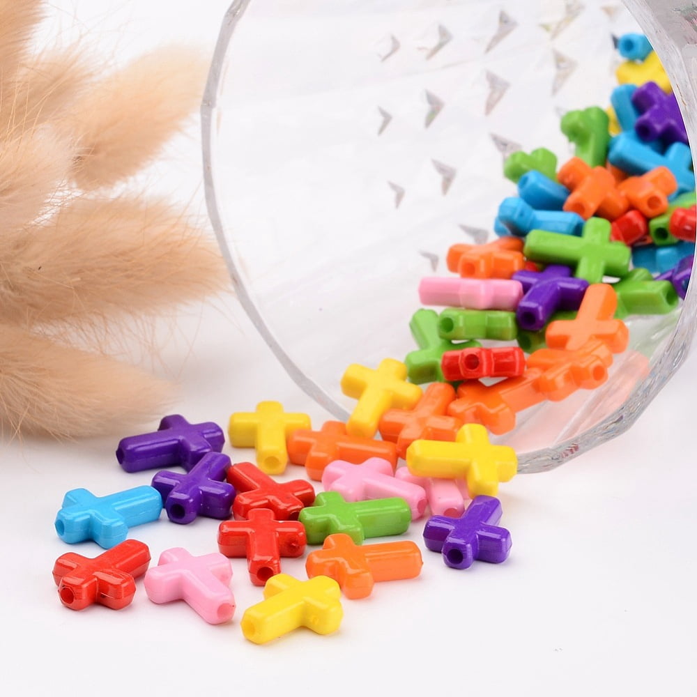 Opaque Acrylic Beads Cross Mixed color 16x12x4.5mm 1230pcs/500g