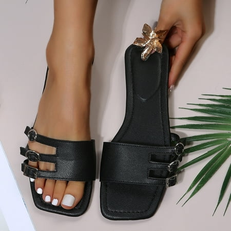 

Women Shoes Flat Flip Metal Buckle Slippers Sandals Slippers Summer Ladies Sandals Slippers Note Please Buy One Or Two Sizes Larger