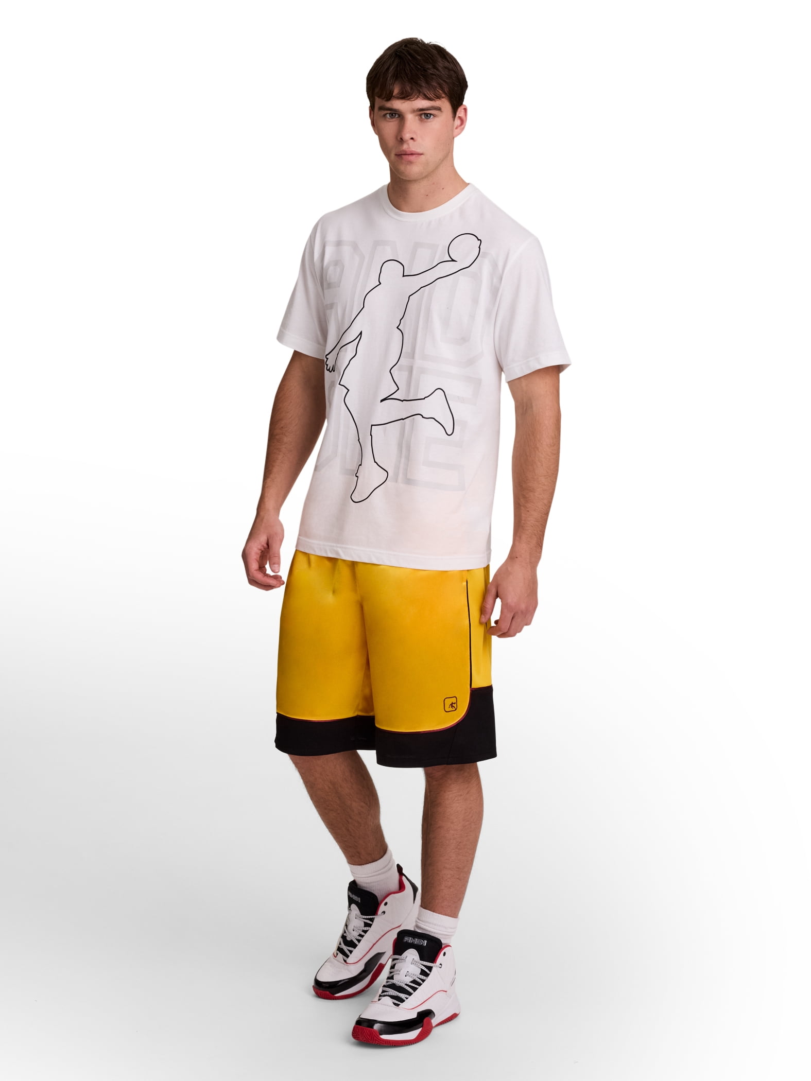 AND1 Men's and Big Men's All Court Colorblock Short, 11" inseam, up to Size 5XL