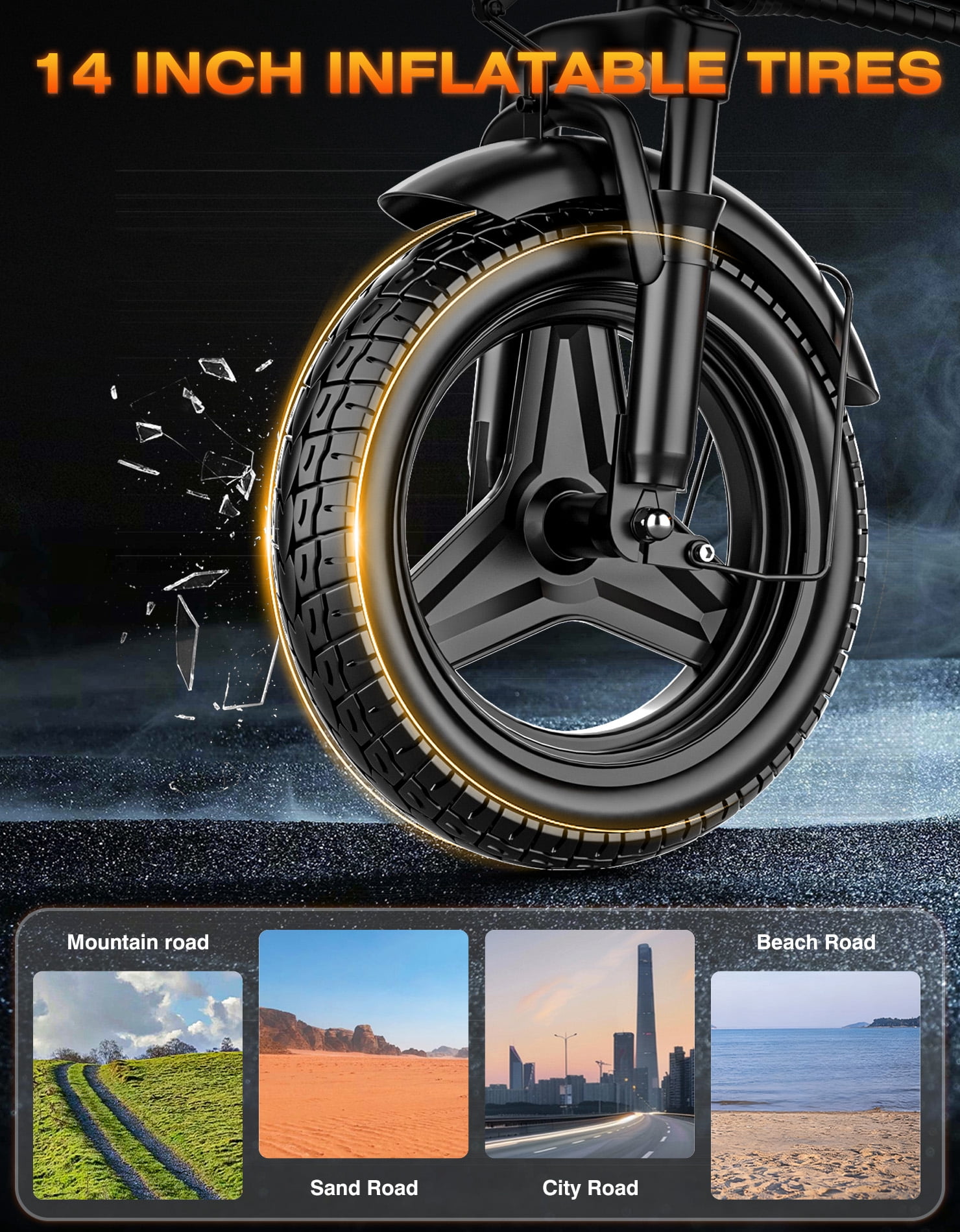 AZHAR Electric Bike for Adults, 500W Motor Folding Mountain Bike 14" , 25 Mph 30 Miles, 48V 15Ah Removable Battery, UL 2849