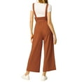 thumbnail image 4 of MODA NOVA Juniors Button Front High Waist Belted Straight Fit Overall Jumpsuit Brown L, 4 of 7