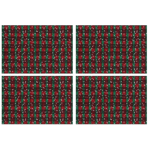 Red and Green Plaid Christmas Snow Pattern Summer Placemats Table Placemats Set Of 4-Linen Kitchen Washable Placemats Table Mats 11.8"x17.7" Non-Slip Heat Resistant
