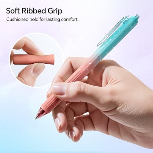 Gel Pens Bold Point: 1.0mm Black Ink Retractable 4ct Smooth Writing with Aesthetic Gradient Color Barrel for Journaling Note Taking Silent Click No Smear Nebula Pen Set
