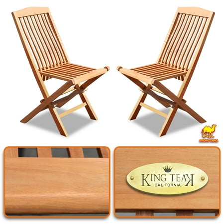 Folding Teak Chair Strong Camel Teak 2 Piece Wood Folding Chair Patio Garden Yard Folding Seat Dining Chair ()