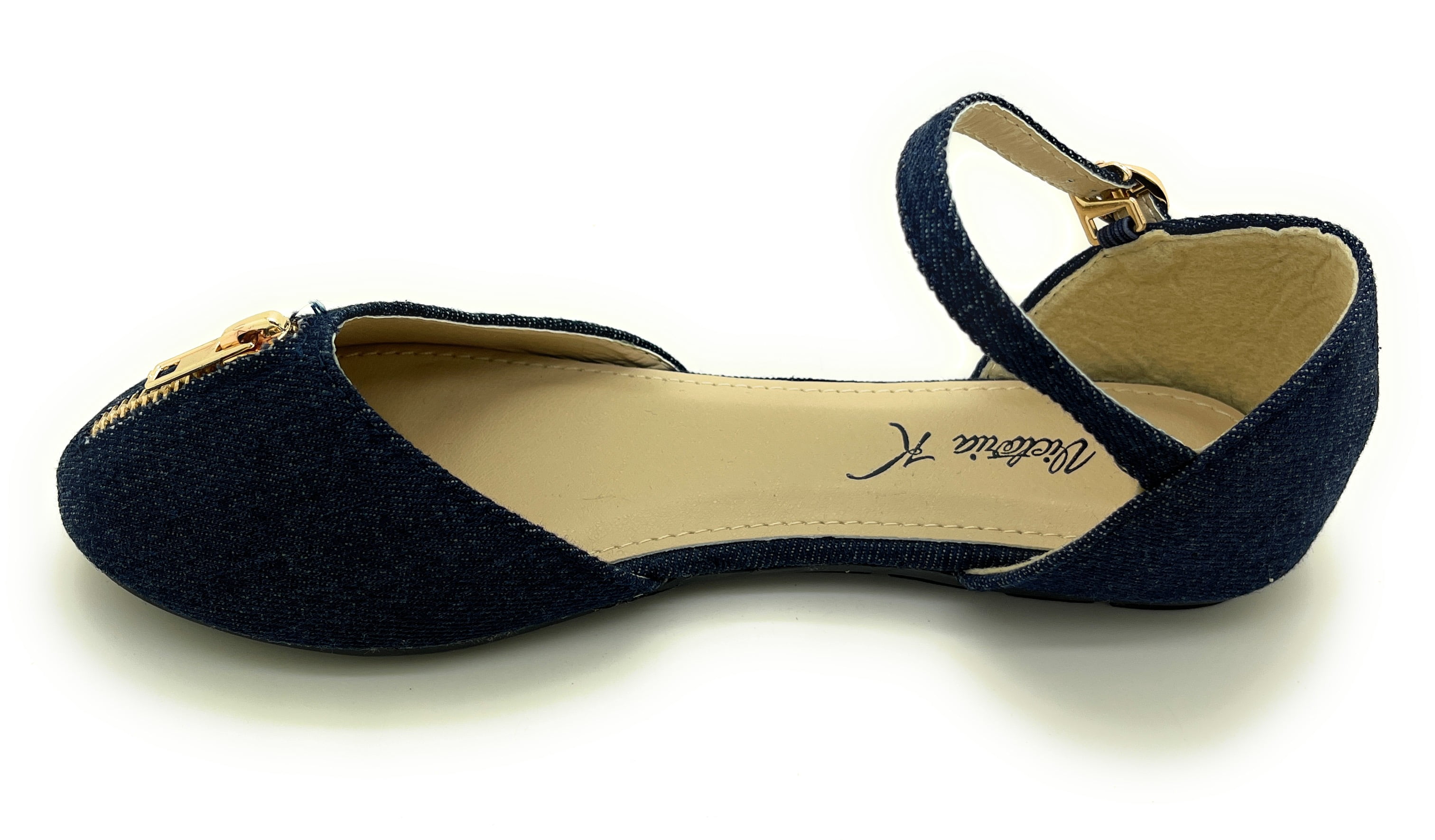 Victoria K. Women's Denim Zipper Flat