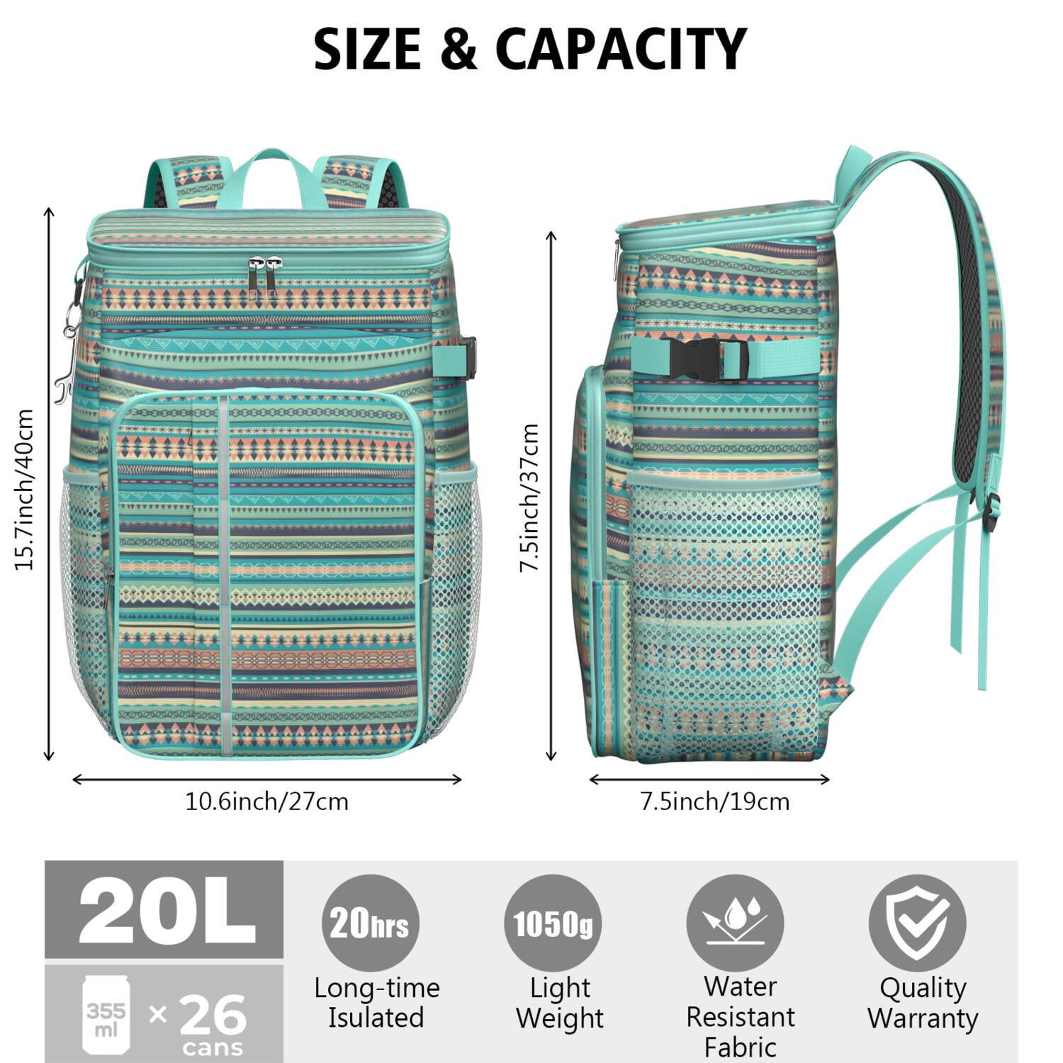 Travel Cooler Bag - Boho Bohemia Pioneer Flower Geometric Line Art Camping Beer Cooler Backpack with Bottle Opener- Waterproof Insulated Picnic Backpacks - Cooler Bag for Beach