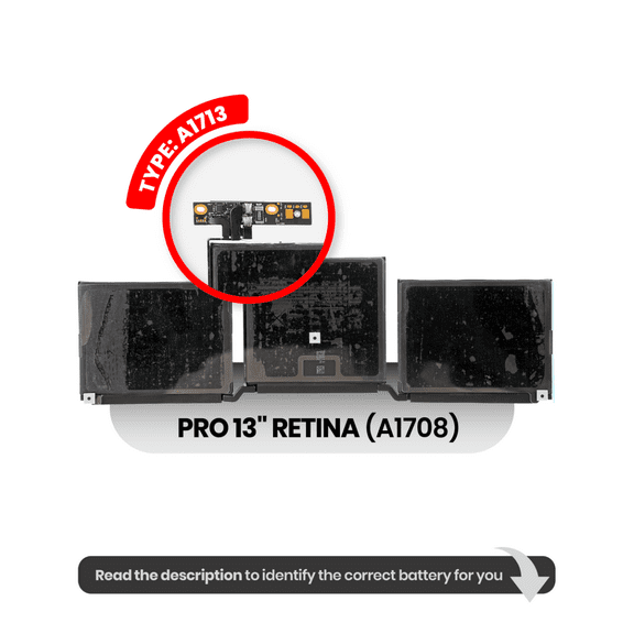 Replacement Battery A1713 Capacity 11.40V-54.5WH Compatible with Apple Macbook Pro 13" Retina A1708 (2016)