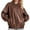 Dark Brown, variant on Women Leather Jacket Oversized Faux Casual Zip Up Motorcycle Jackect