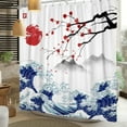thumbnail image 4 of Mizhona Red Floral Shower Curtain with Mountain Wave for Bathroom Waterproof Polyester Modern Pretty Decor Washable 72"X72", 4 of 4