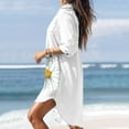 thumbnail image 5 of Bathing Suit Cover Up Women Swimsuit Dress Bikini Beach Tunic Top Crochet Women's Summer Casual Turn-down Collar Long Sleeve Printed Smock Buttons With Pocket Shirt Dresses White S, 5 of 7