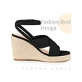 thumbnail image 3 of BLISSFUL STEP Platform Slingback Cross Straps Espadrilles Wedge Sandals for Women Black 7, 3 of 6