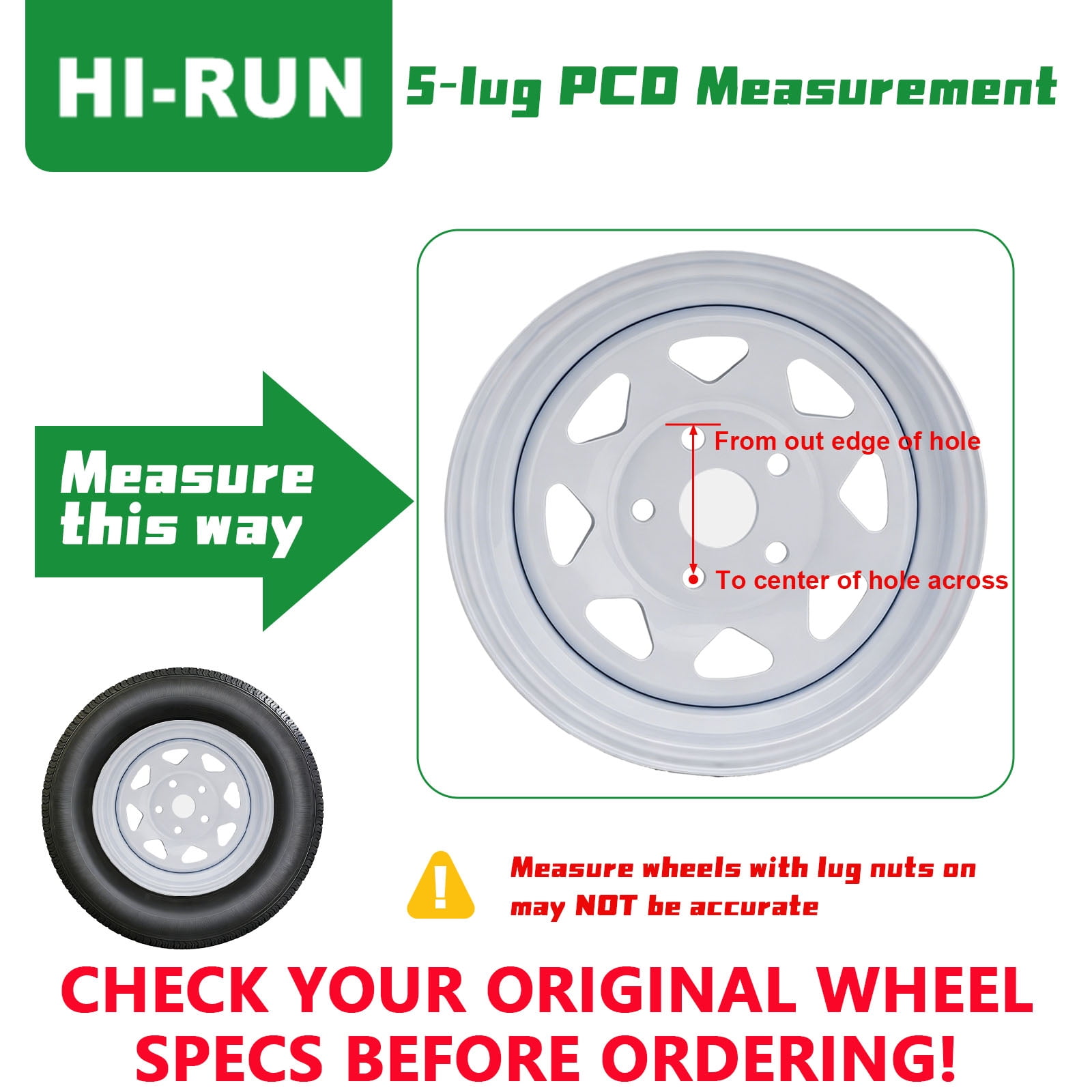 Hi-Run 2 Set ST100 ST205/75R15 8PR 107M Trailer Tire & 15X5 5 Lugs on 4.5" PCD  Wheel Assembly, 0 Offset, Fits 205/75/15, 205 75 15
