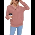 thumbnail image 2 of Sudadera de Lana Extragrande con Capucha y Colores Contrastantes para Mujer, de Punto, con Cuello en V, Informal, con Bolsillos Rosa S, 2 of 9