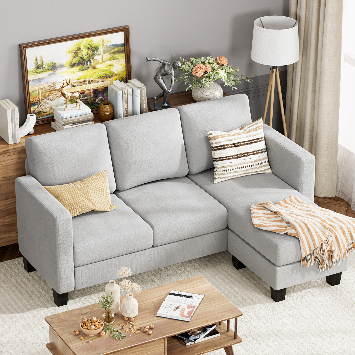 Homall 70" Length Sectional L-Shaped Sofa 3-Seat Couch with Reversible Chaise for Small Living Room, Apartment and Small Space, Gray