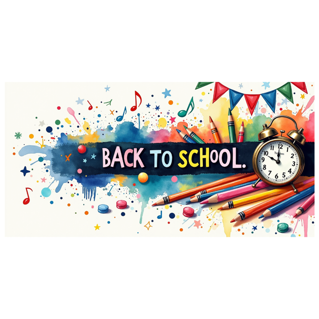 Colorful Back to School Themed Banner with Alarm Clock Pencils and Compass Background Decorations for School Events Classroom Decorations Photo Props and Party Supplies