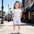 thumbnail image 2 of Rggeeun Girl's Child Hiking Pants Solid Color Suspender Pants Wide Leg Relaxed Fit Side Pockets Above Knee Lightweight For Outdoor Workout Basic Trousers,White,4-5 Years, 2 of 9