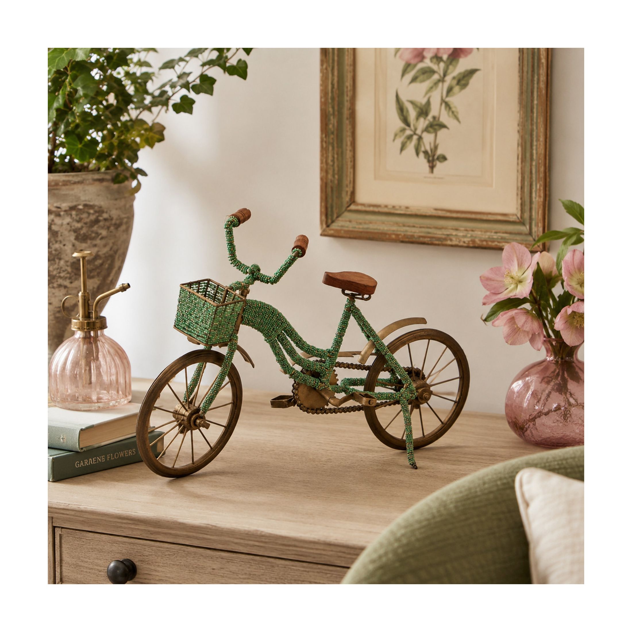 18" x 13" Green Metal Bike Sculpture, by DecMode